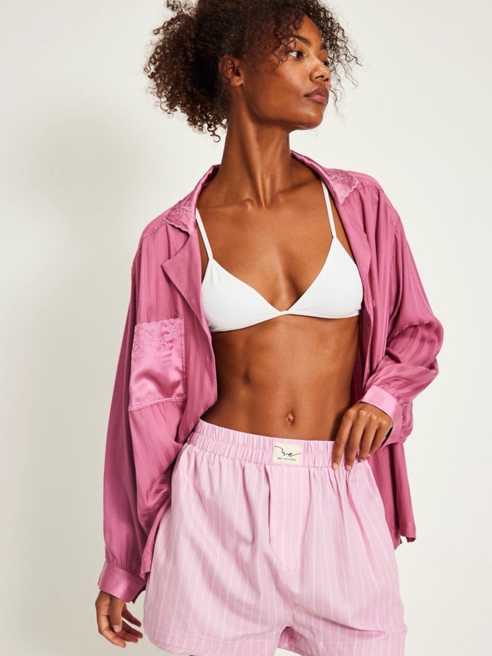 We The Free Pink Striped Cotton Boxer Shorts